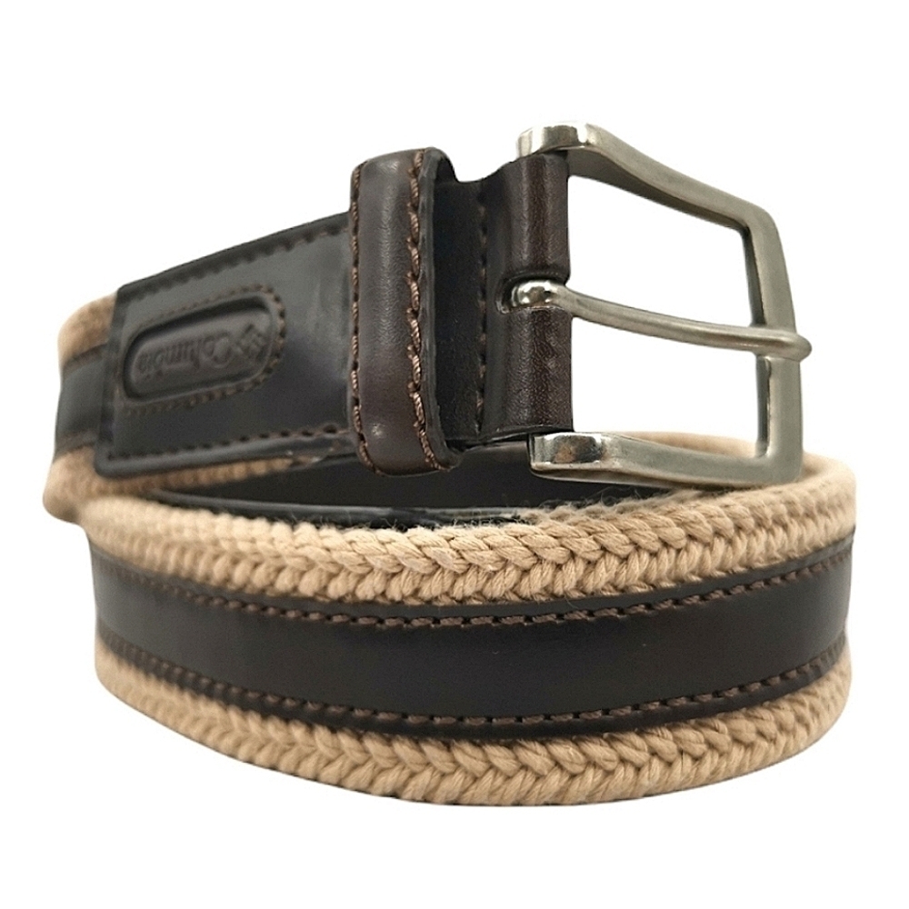 Columbia 38 Dark Brown Tan Leather Braided Belt